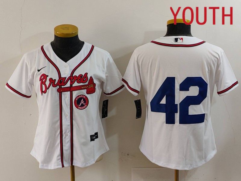 Youth Atlanta Braves #42 No Name White Game 2024 Nike MLB Jersey style 4->youth mlb jersey->Youth Jersey